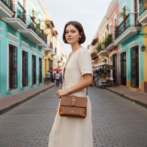 Chiara‎ Ferretti Brown Croc Embossed Leather Handbag Made in Italy Crossbody Bag
